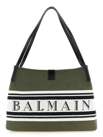Balmain Medium Canvas And Leather Release Tote In Neutral