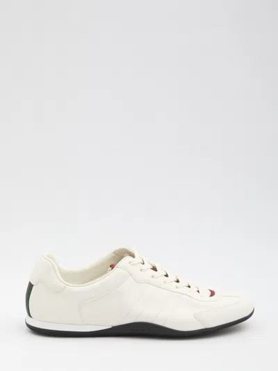 Gucci White Calf Leather Bos Taurus Low Top Sneakers In White