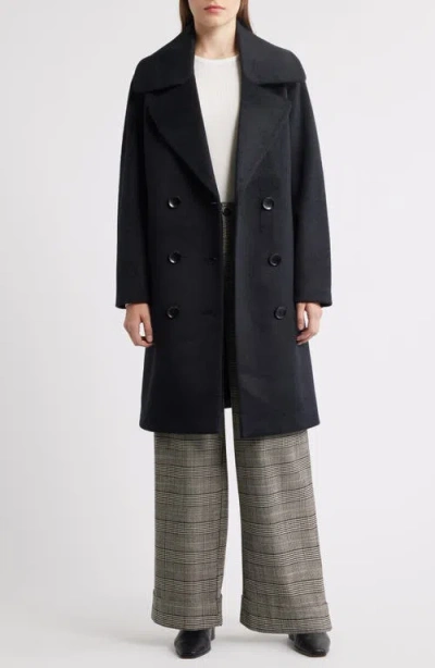 Bernardo Double Breasted Knit Coat In Black
