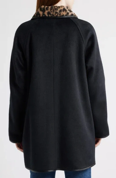 Bernardo Leopard Print Collar Felt Coat