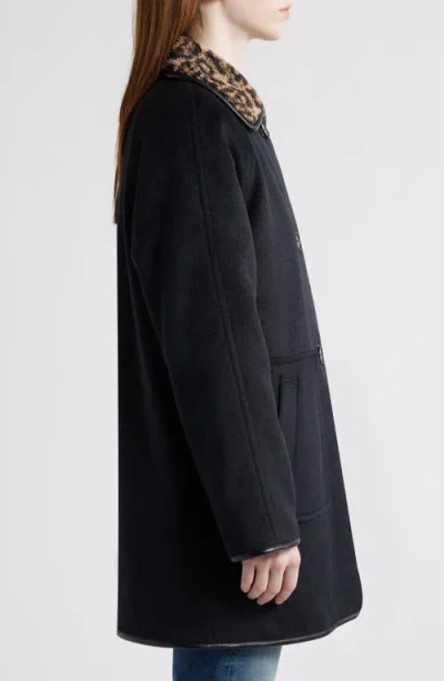 Bernardo Leopard Print Collar Felt Coat