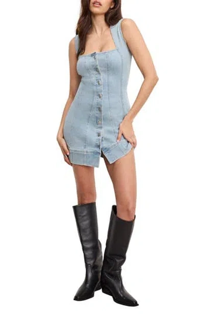 Good American Sleeveless Button-front Power Stretch Denim Mini Dress In Blue