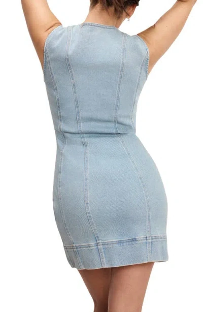 Good American Sleeveless Button-front Power Stretch Denim Mini Dress In Blue