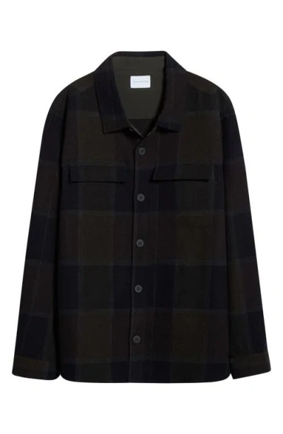 7 Diamonds Windowpane Check Wool Blend Button-up Overshirt In Black