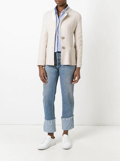 Shop Agnona Buttoned Fitted Jacket In Neutrals