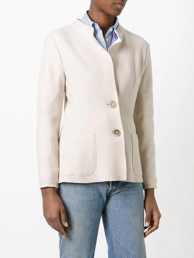 Shop Agnona Buttoned Fitted Jacket In Neutrals