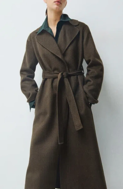 Mango Wool Blend Wrap Coat In Green