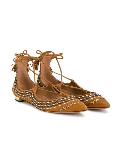 Shop Aquazzura Christy Folk Ballerinas In Brown