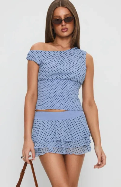 Princess Polly Ready To Party Polka Dot Tiered Frill Skort In Blue