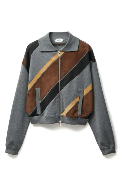 Versace Leather Stripe Knit Jacket In Multi