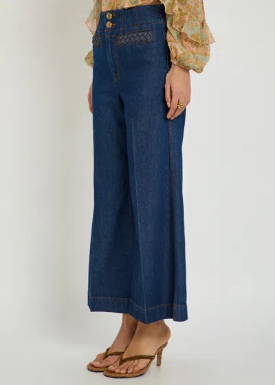 Zimmermann Aster Cropped Flared-leg Denim Jeans In Blue
