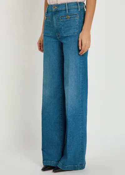 Mother Womens Whisk Me Away Hustler Roller Sneak Wide-leg Denim Jeans In Blue