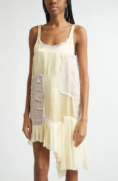Collina Strada Lily Patchwork Asymmetric Shift Dress In Neutral