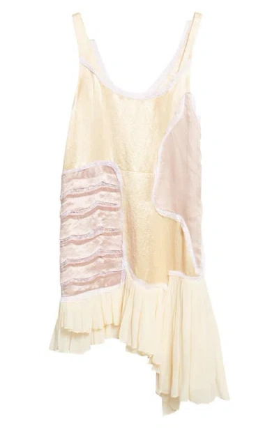 Collina Strada Lily Patchwork Asymmetric Shift Dress In Neutral