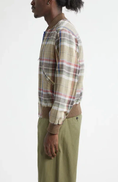 Noah Plaid Wool & Linen Varsity Jacket In Multi