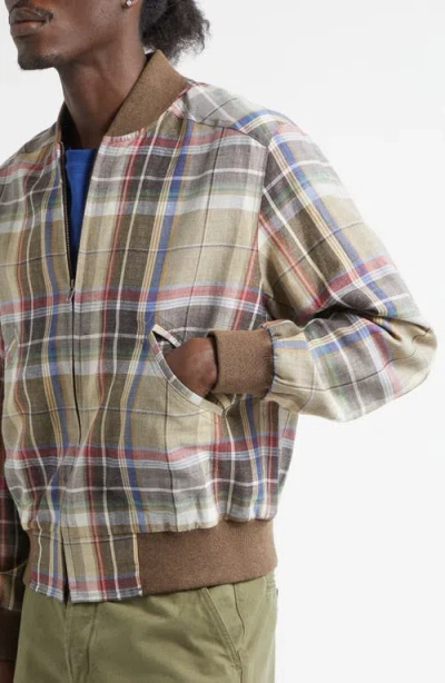 Noah Plaid Wool & Linen Varsity Jacket In Multi