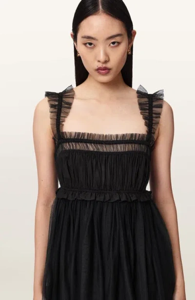 Allsaints Polyester Angela Gathered Frill Mini Dress In Black
