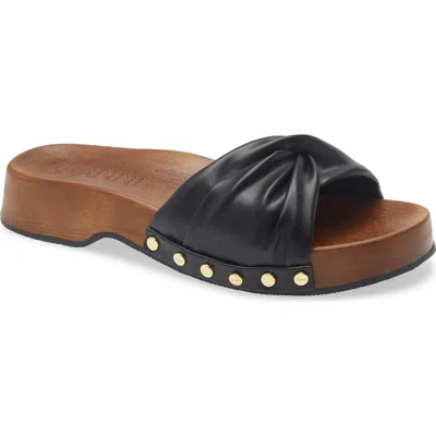 Ganni Tia Fairy Black Recycled Leather Polyurethane Polyester Wood Slides