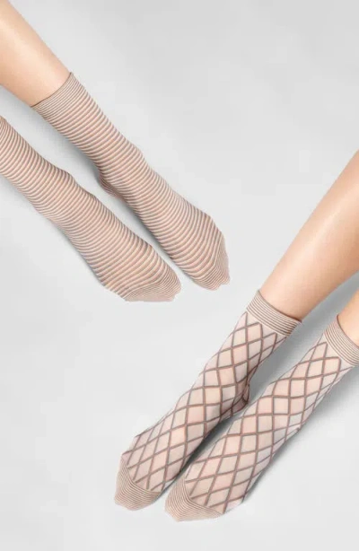 Oroblu Assorted 2-pack Sheer Crew Socks In Brown