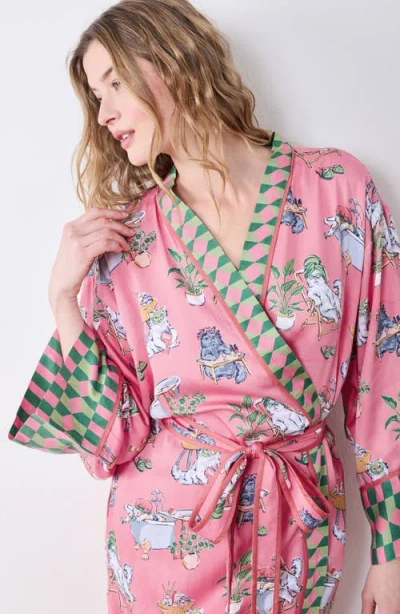Printfresh Satin Robe In Pink