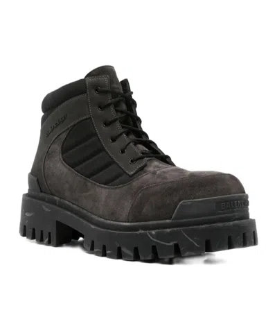 Balenciaga Slate Suede And Canvas Combat Ankle Boots In Brown
