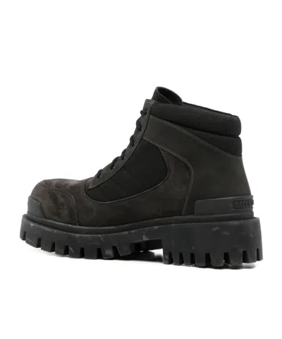 Balenciaga Slate Suede And Canvas Combat Ankle Boots In Brown