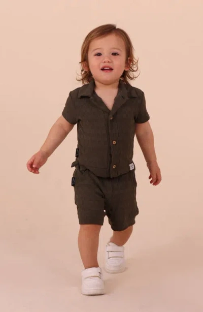 Tiny Tribe Textured Button-up Shirt In Black