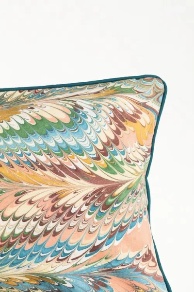 Inner Child Flatiron Feathers Hand-marbled Pillow In Multi
