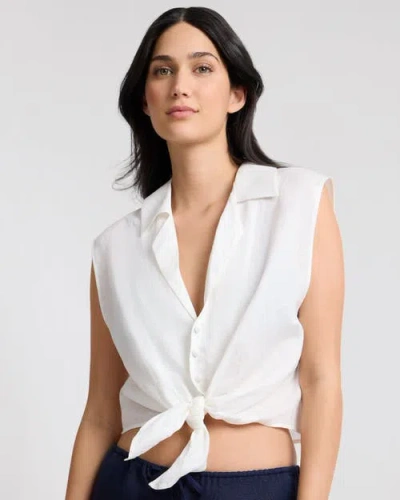 Onia Tie Front Linen-blend Shirt In White