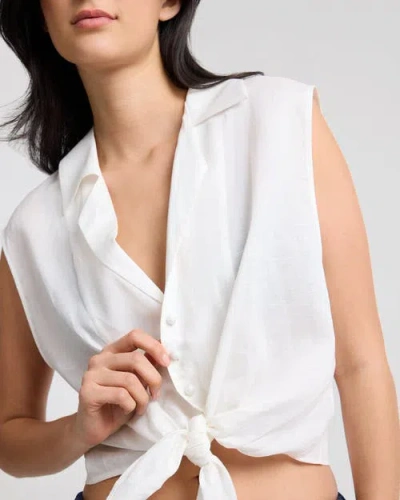 Onia Tie Front Linen-blend Shirt In White