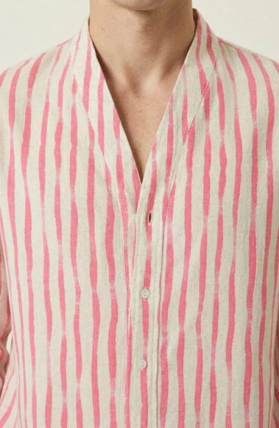 Modenaire Striped Open Collar Button Front Shirt