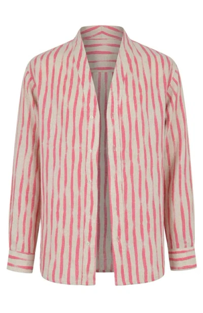 Modenaire Striped Open Collar Button Front Shirt