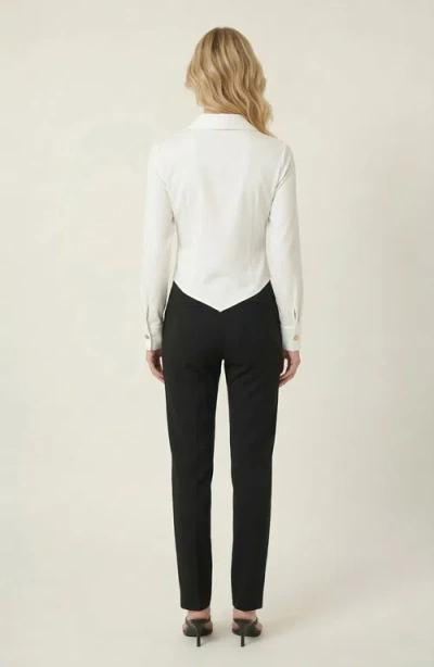 Modenaire Collared Button Front Blouse With Asymmetrical Hem In White