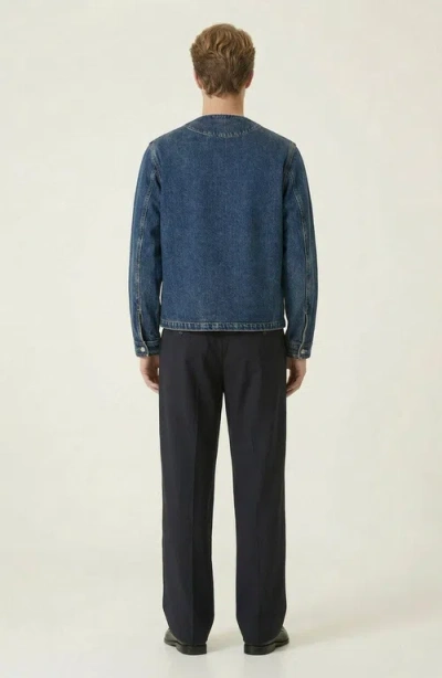 Modenaire Denim Zip Front Patch Pocket Jacket In Blue
