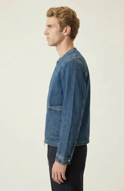 Modenaire Denim Zip Front Patch Pocket Jacket In Blue