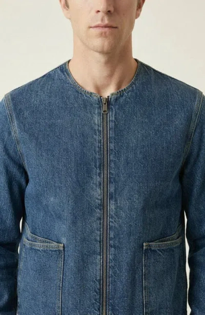 Modenaire Denim Zip Front Patch Pocket Jacket In Blue