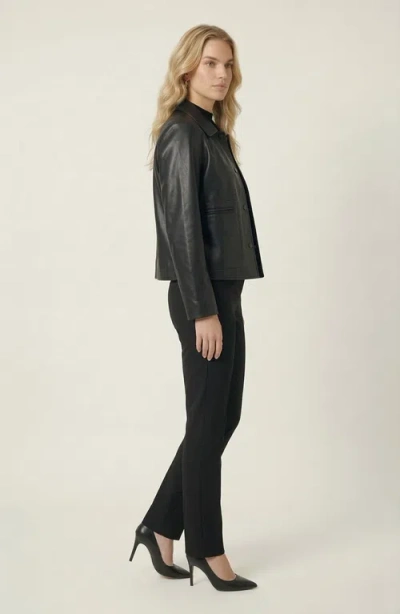 Modenaire Leather Button Front Jacket In Black