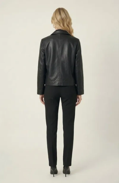 Modenaire Leather Button Front Jacket In Black