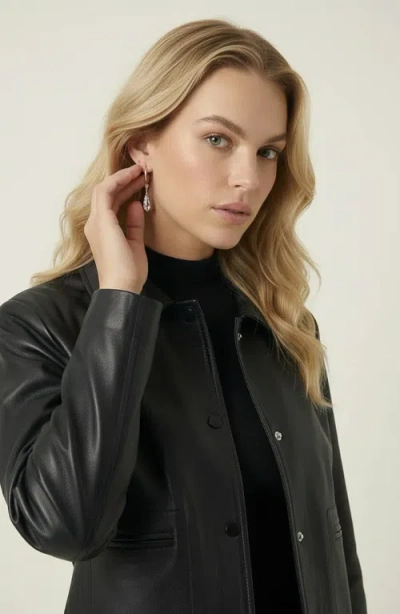 Modenaire Leather Button Front Jacket In Black