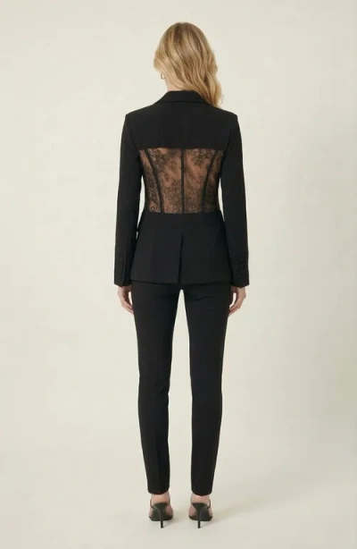 Modenaire Lace Panel Blazer In Black