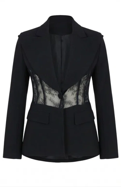 Modenaire Lace Panel Blazer In Black