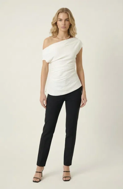 Modenaire Asymmetric One Shoulder Draped Top In White