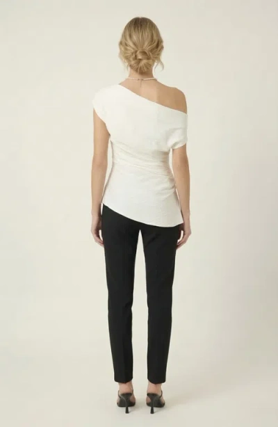 Modenaire Asymmetric One Shoulder Draped Top In White
