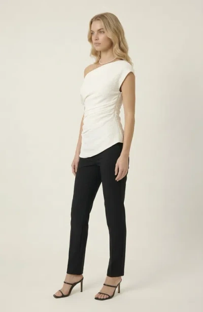 Modenaire Asymmetric One Shoulder Draped Top In White