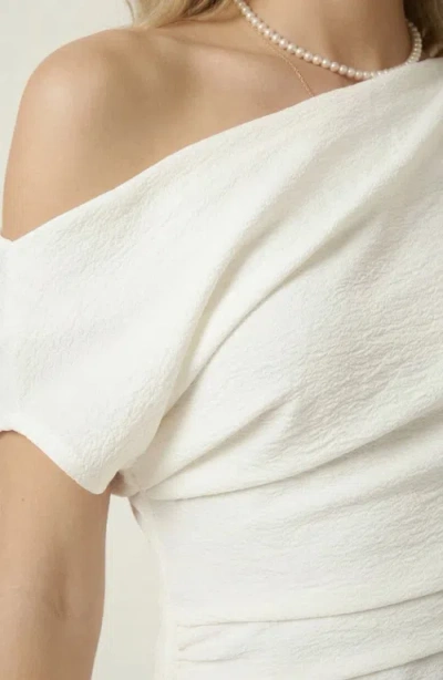 Modenaire Asymmetric One Shoulder Draped Top In White