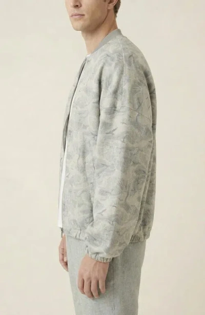 Modenaire Printed Zip Front Elastic Hem Bomber Jacket In Sand