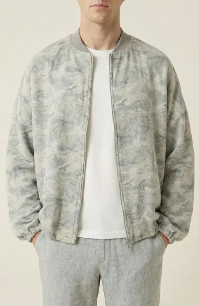 Modenaire Printed Zip Front Elastic Hem Bomber Jacket In Sand