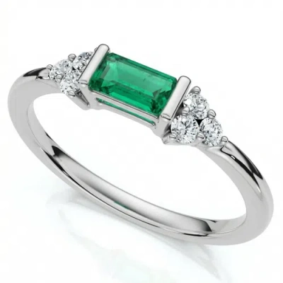Bliss Diamond 1/3ct Thin Emerald Diamond Stackable Wedding Ring 14k Gold Lab Grown In Silver