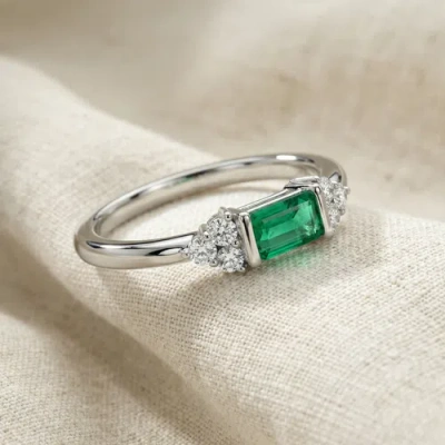 Bliss Diamond 1/3ct Thin Emerald Diamond Stackable Wedding Ring 14k Gold Lab Grown In Silver