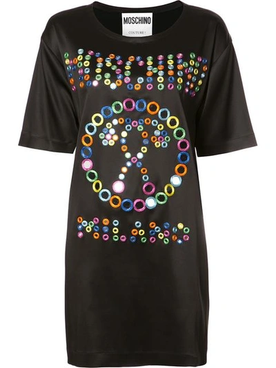 Moschino Mirror Embroidered Logo Dress In Black